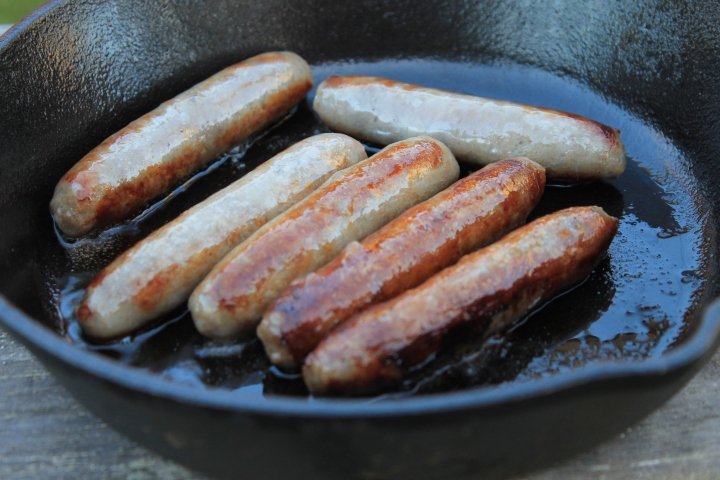 Camping with kids quiet waters park iwannabealady.com sausages on the skillet